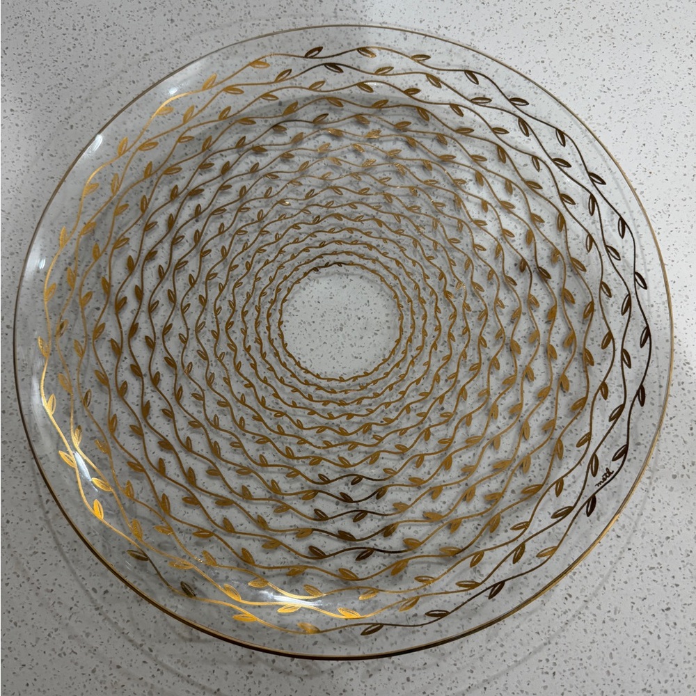 Vintage Gold Leaf Pattern Glass Platter - 12”